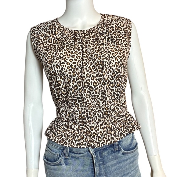 J.Crew Leopard Print Smocked Peplum Top XS NWT – Regenerative Cotton - Picture 1 of 11